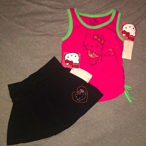 NWT Girls Size 2T Hello Kitty Rhinestone Tank and Skort Summer Outfit Set